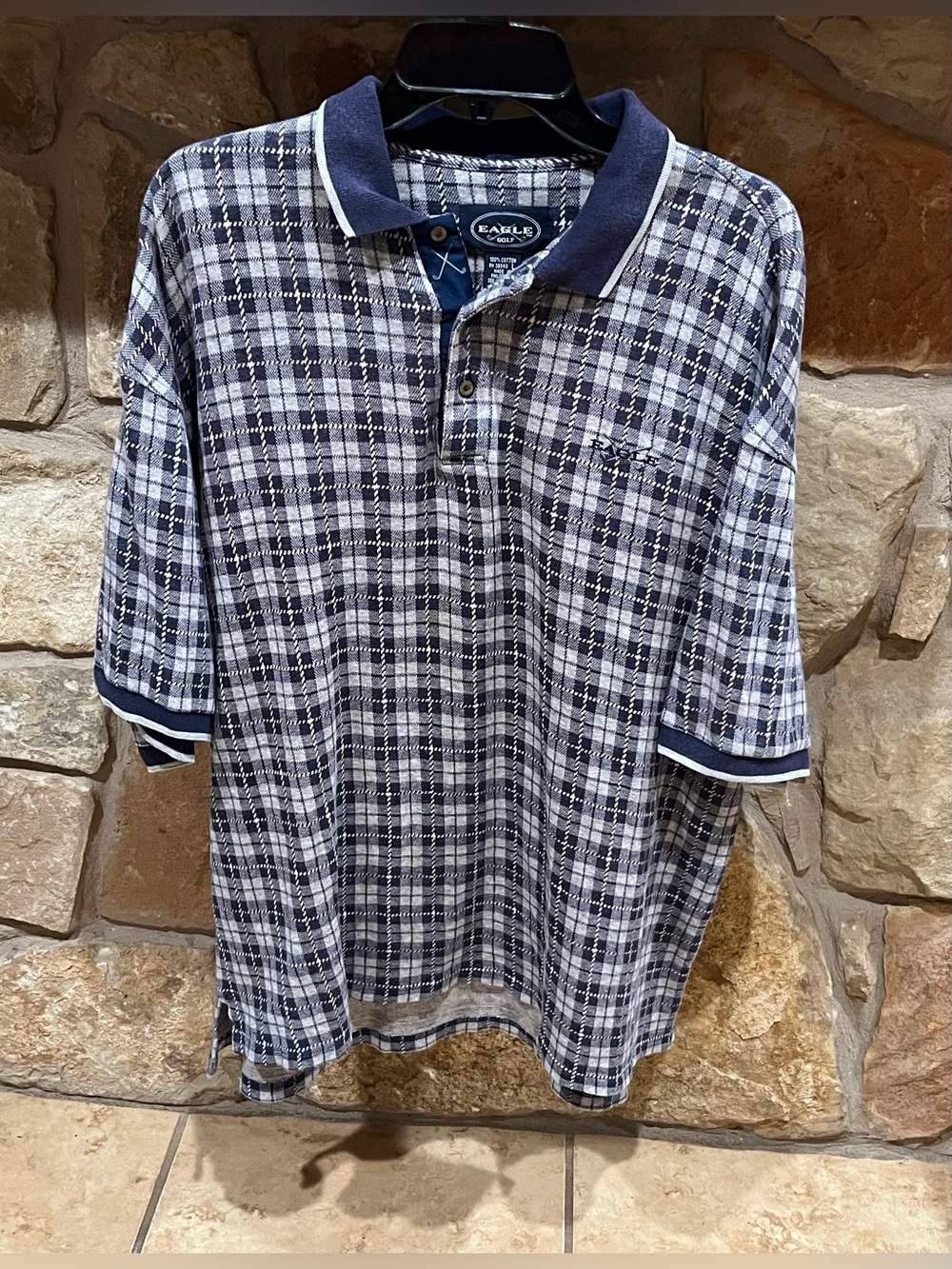 Vtg Eagle Golf Shirt Men’s Polo Style Sz Large Navy Blue & Gray Logo Pullover